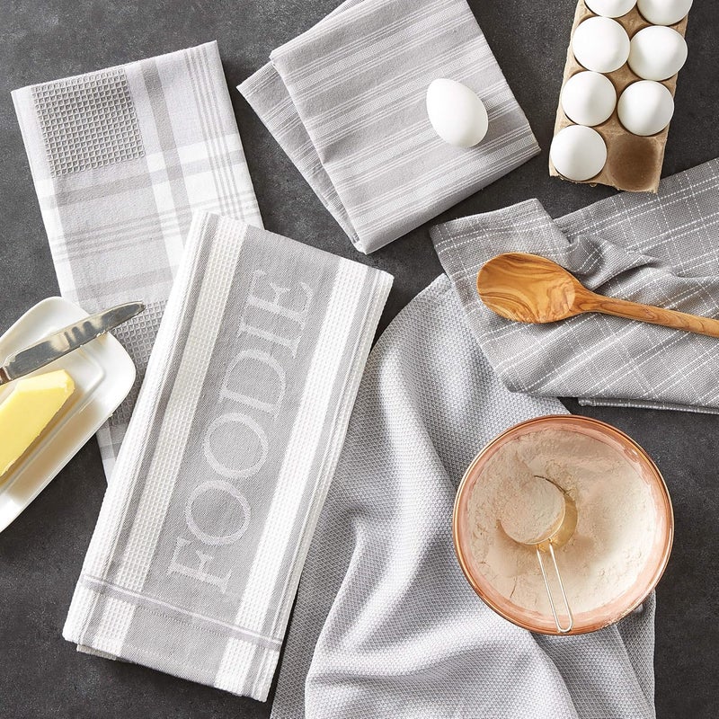 DII Everyday Collection Foodie Kitchen Set, Dishtowel & Dishcloth, Light Gray, 5 Piece - Image 4