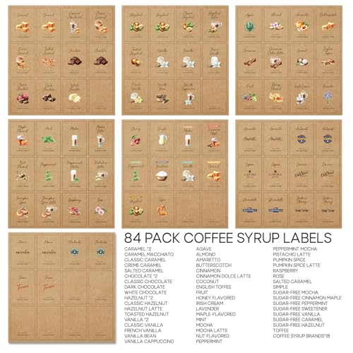 BIROYAL 84 Vintage Coffee Syrup Labels for Coffee Bar - Rustic Kraft Paper Syrup Labels for Syrup Dispenser & Bottle Organization - Classic Design Décor for Espresso Station, Home, Kitchen - Image 3