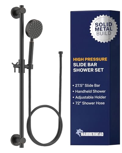 HammerHead Showers Solid Metal 275 Inch Shower Slide Bar Set and Handheld Shower Head with Hose OIL RUBBED BRONZE 25 GPM High Pressure Spray Wand Easily Adjust Height Angle of Handshower - Image 1