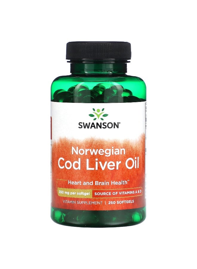 Swanson, Norwegian Cod Liver Oil, 350 mg, 250 Softgels (Packaging may vary) - Image 1
