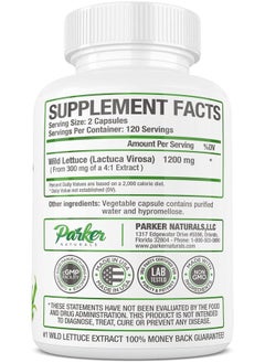 Parker Naturals Wild Lettuce Capsules, 1200mg Herbal Sleep Supplement with 4:1 Wild Lettuce Extract, Lactuca Virosa Soothes Discomfort, 240 Capsules  - Image 2