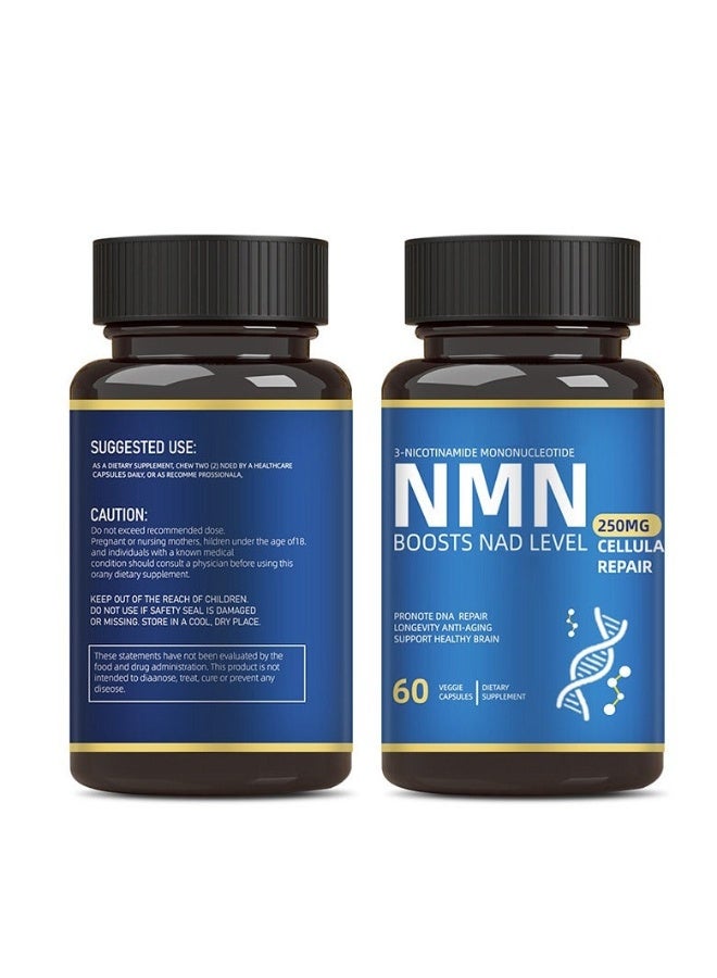 حمض نيكوتيناميد وحيد النucleotide - بديل مكمل NMN - نبتة ليفوسومية عالية النقاء لمكمل NAD لمكافحة الشيخوخة، وزيادة الطاقة، والتركيز - 60 كبسولة - 250 ملغ - Image 4