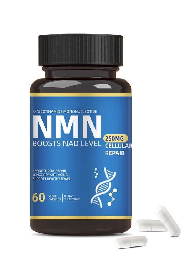 حمض نيكوتيناميد وحيد النucleotide - بديل مكمل NMN - نبتة ليفوسومية عالية النقاء لمكمل NAD لمكافحة الشيخوخة، وزيادة الطاقة، والتركيز - 60 كبسولة - 250 ملغ - Image 1