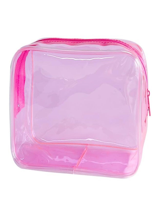 TotePrint Neon Clear Pouch Small, Clear Makeup Bag, 7"x2.3"x4.7" Size TSA Approved Toiletry Bag, Clear Travel Bags for Toiletries, Clear Cosmetic Bag for Women and Men Small (pink) - Image 1