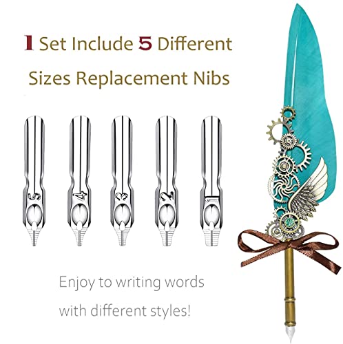 Art Ranger Dip Feather Pen Set Calligraphy Pen Set Writing Quill Ink Dip Pen with 5PCs Nib (Royal Gold) - Image 2