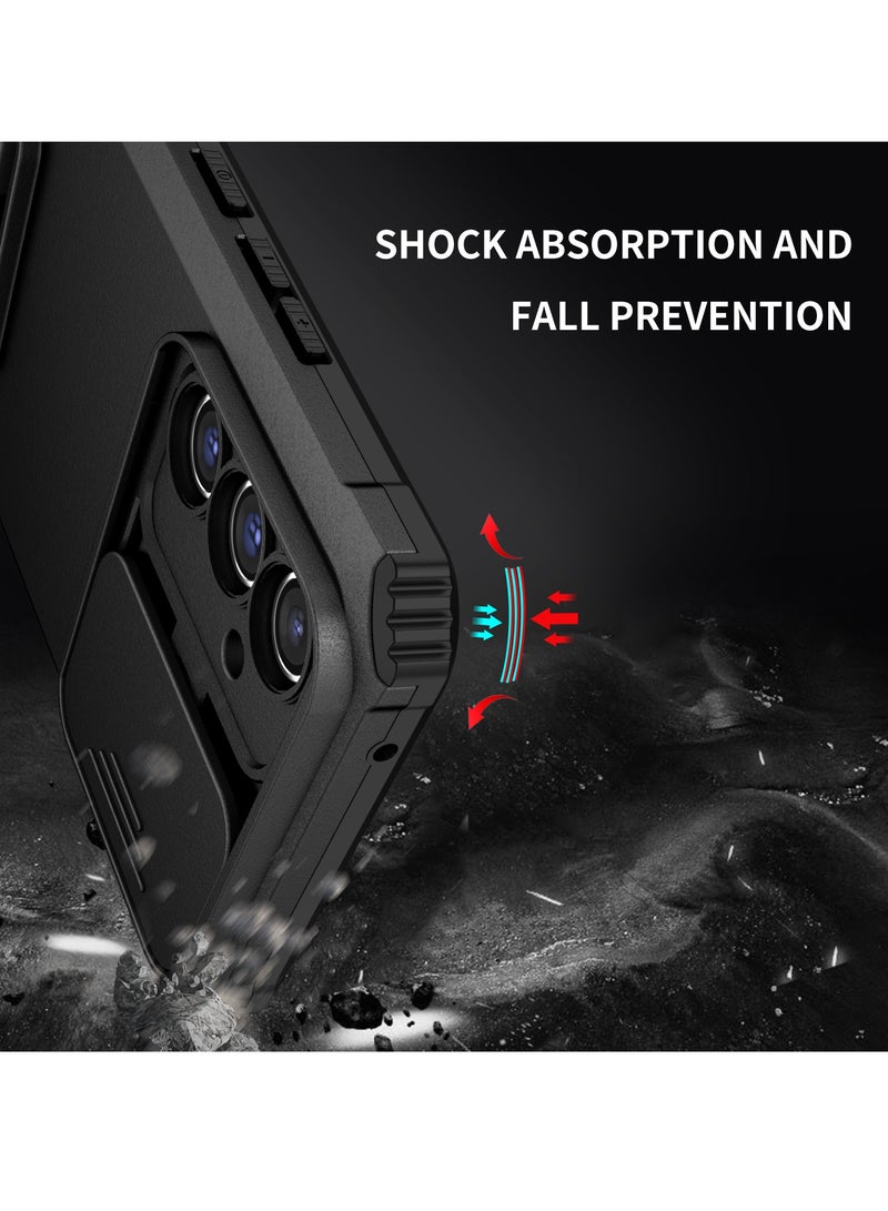 Samsung Galaxy A34 5G Black Mobile Phone Case Cover, Innovative Telescopic Bracket, Sliding Protection Camera Window, Bumper Shockproof Phone Back Cover - Image 4