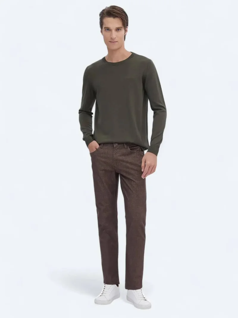 Kip Brown Weaving Slim Fit Casual Cotton Blended Trousers
