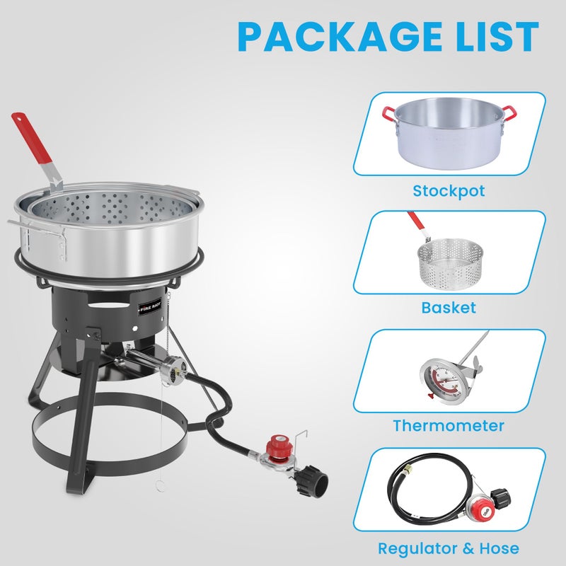 Fire Riot 10QT Outdoor Fish Fryer Kit â€“ Heavy-Duty Aluminum Pot, 6.7QT Basket, Propane Deep Fryer with 0-10 PSI Regulator & Steel Frame â€“ Ideal for Seafood & More - Image 3