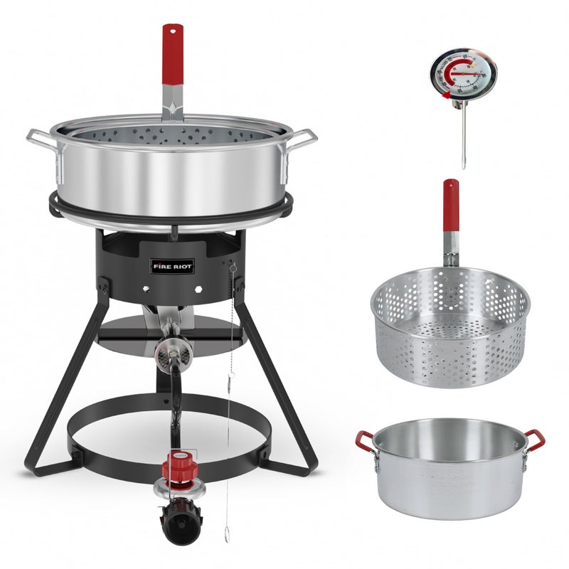 Fire Riot 10QT Outdoor Fish Fryer Kit â€“ Heavy-Duty Aluminum Pot, 6.7QT Basket, Propane Deep Fryer with 0-10 PSI Regulator & Steel Frame â€“ Ideal for Seafood & More - Image 1