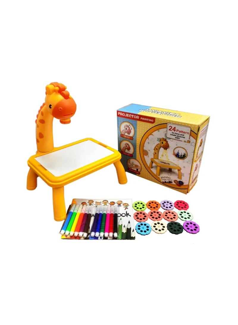 Zaroon Small Yellow Giraffe Projection Painting Table for Kids - Multifunctional Educational Learning & Creative Play Toy with Art Supplies, Interactive Games, Durable ABS Resin, Ideal Gift for Boys & Girls - Image 1