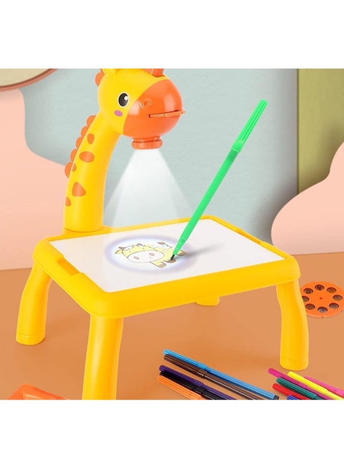 Zaroon Small Yellow Giraffe Projection Painting Table for Kids - Multifunctional Educational Learning & Creative Play Toy with Art Supplies, Interactive Games, Durable ABS Resin, Ideal Gift for Boys & Girls - Image 2