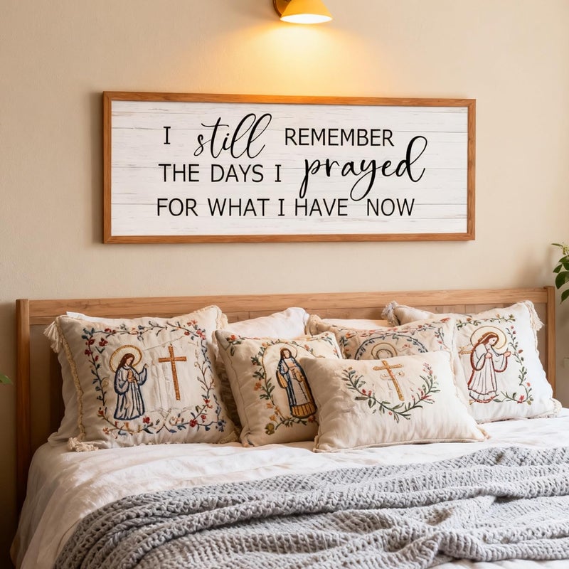Cpcdaosk I still Remember the Days I Prayed for What I have now Framed Wall Art, Positive Religious Black Bible Verse, 40''Ã—15'' Vintage Rustic Long Holy Catholic Scripture Decor Natural - Image 5