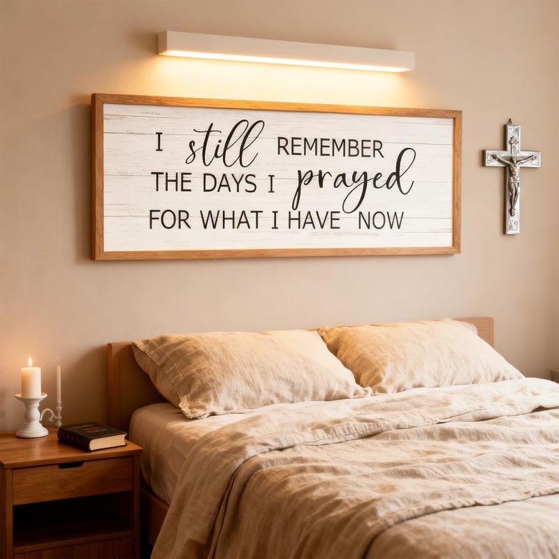 Cpcdaosk I still Remember the Days I Prayed for What I have now Framed Wall Art, Positive Religious Black Bible Verse, 40''Ã—15'' Vintage Rustic Long Holy Catholic Scripture Decor Natural - Image 2