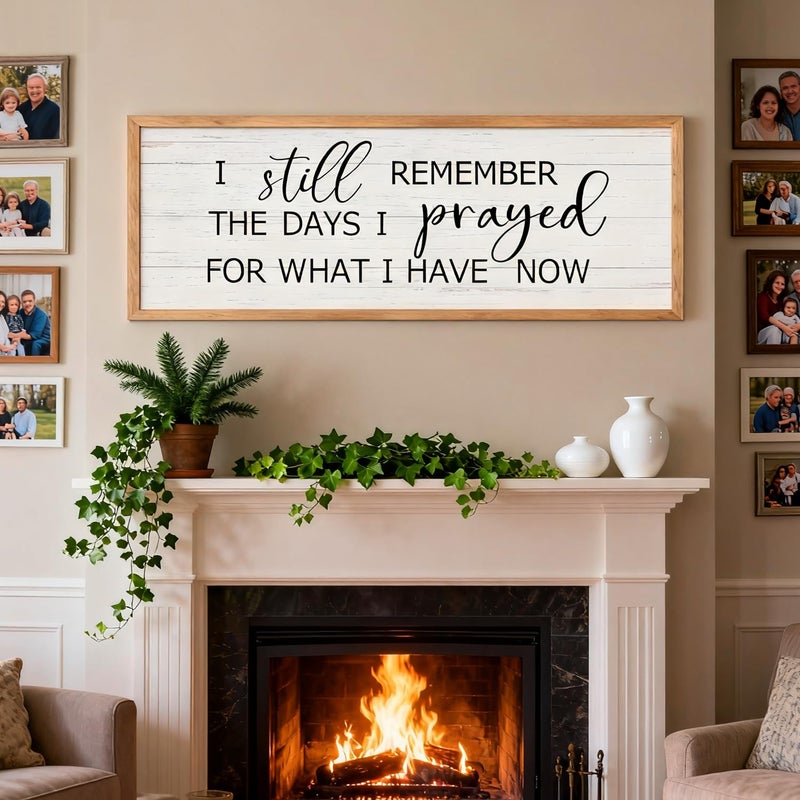 Cpcdaosk I still Remember the Days I Prayed for What I have now Framed Wall Art, Positive Religious Black Bible Verse, 40''Ã—15'' Vintage Rustic Long Holy Catholic Scripture Decor Natural - Image 1