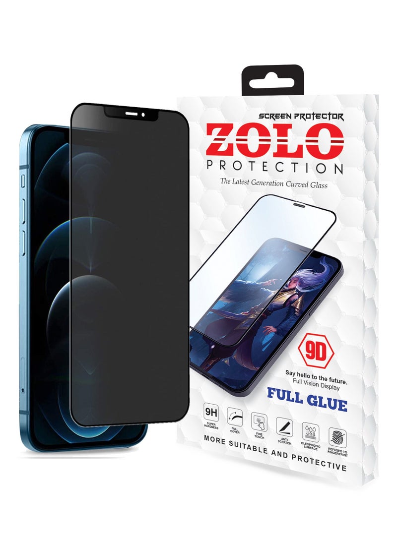 Zolo واقي شاشة Zolo Anti-Spy Anti-Fingerprint Matt Privacy 9D من الزجاج المقوى لهاتف Apple iPhone 12 pro باللون الأسود - Image 1