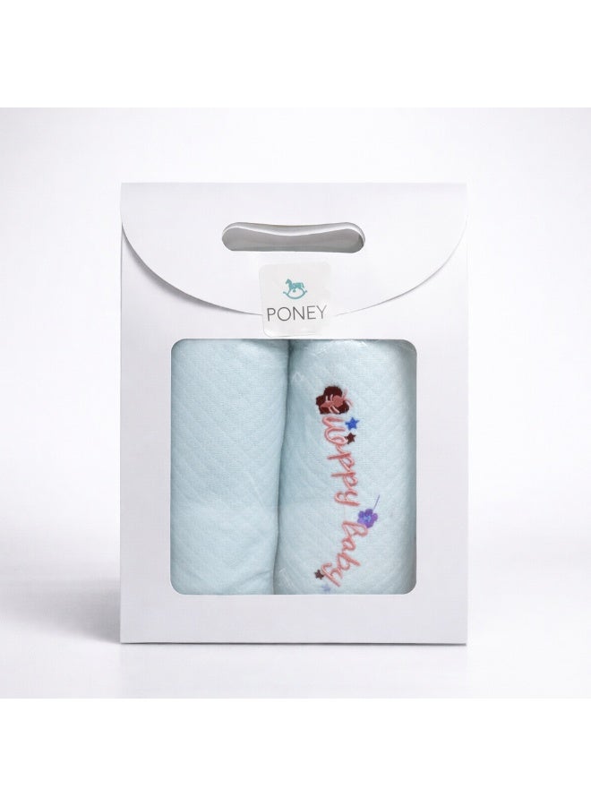 PONEY Baby Pillow, Light Blue, Embroidered Happy Baby Design, Quilted Soft Cushion with Mesh Pocket, 2 Piece Set - Image 2
