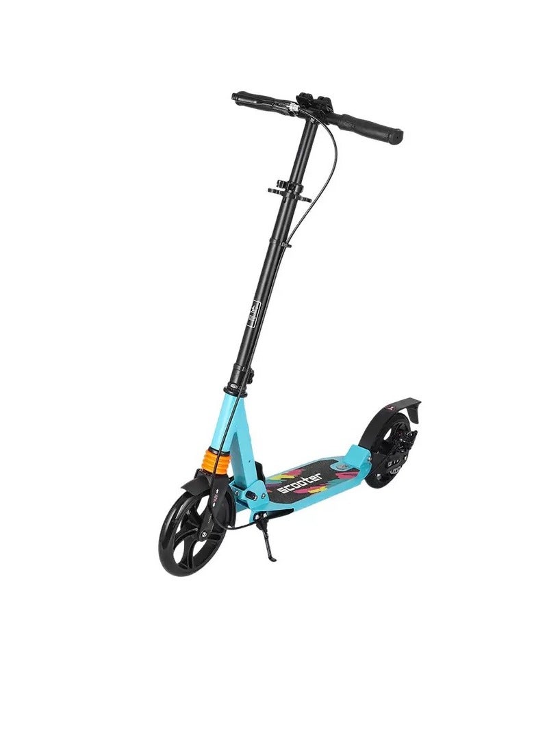 Generic Foldable Kick Scooter with Foot Pedal - Height-Adjustable for Teens & Adults, Commuter Adult Scooters with Hand Brake & Disc Brakes, Shock Absorption, 200MM PU Wheels - Supports 100KG（YS-CT888-Blue） - Image 1