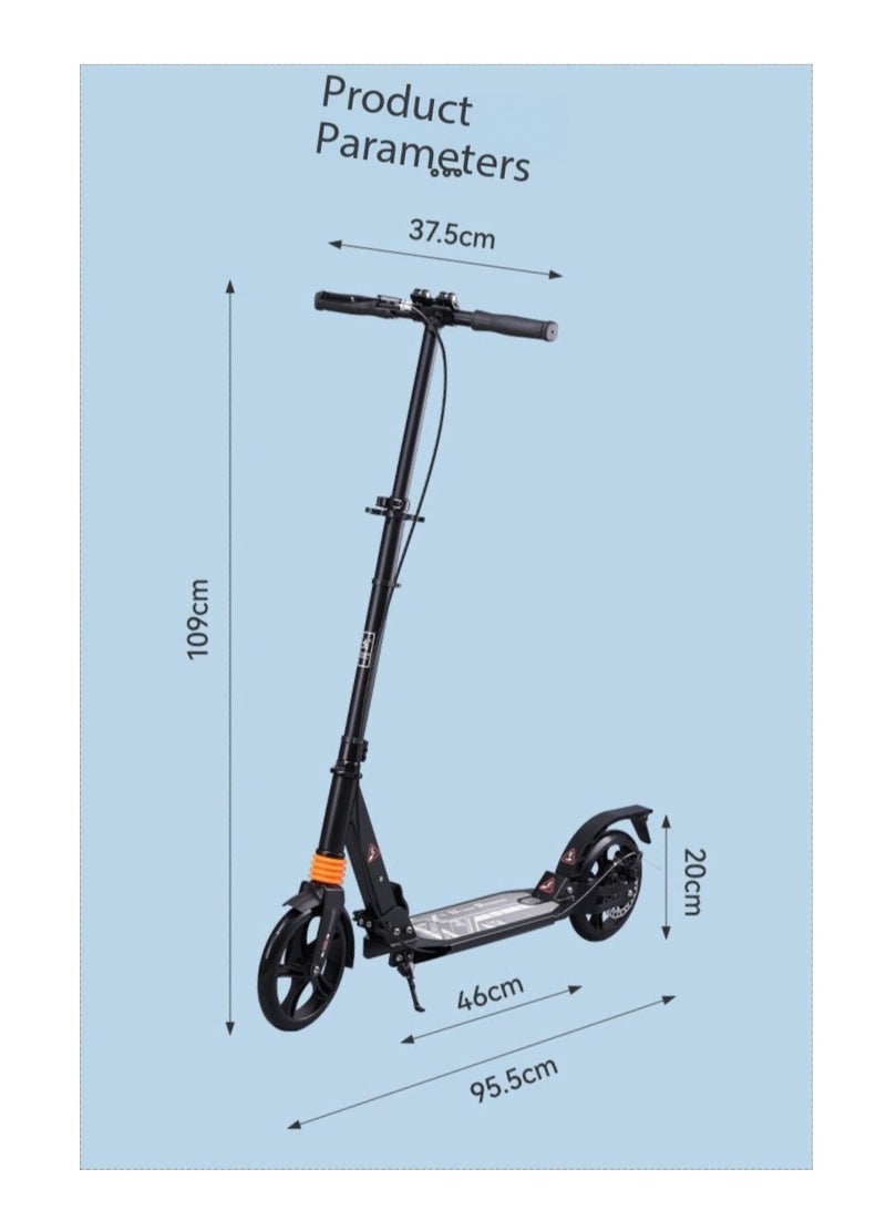 Generic Foldable Kick Scooter with Foot Pedal - Height-Adjustable for Teens & Adults, Commuter Adult Scooters with Hand Brake & Disc Brakes, Shock Absorption, 200MM PU Wheels - Supports 100KG（YS-CT888-Blue） - Image 2