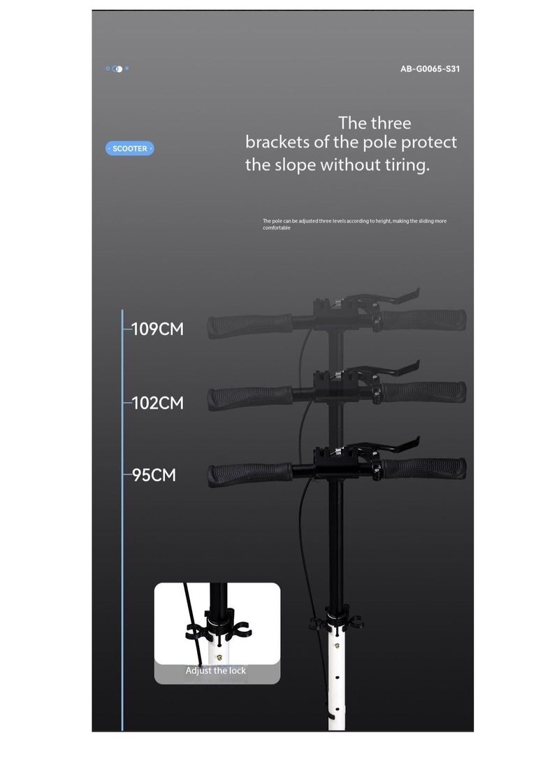 Generic Foldable Kick Scooter with Foot Pedal - Height-Adjustable for Teens & Adults, Commuter Adult Scooters with Hand Brake & Disc Brakes, Shock Absorption, 200MM PU Wheels - Supports 100KG（YS-CT888-Blue） - Image 3