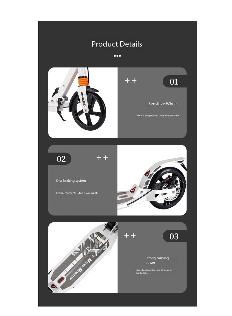 Generic Foldable Kick Scooter with Foot Pedal - Height-Adjustable for Teens & Adults, Commuter Adult Scooters with Hand Brake & Disc Brakes, Shock Absorption, 200MM PU Wheels - Supports 100KG（YS-CT888-Blue） - Image 4