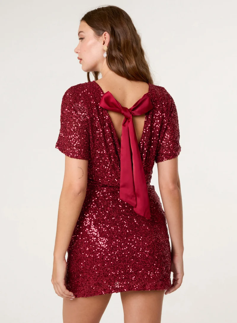 بلو فانيلا Satin Bow Back Sequin Dress