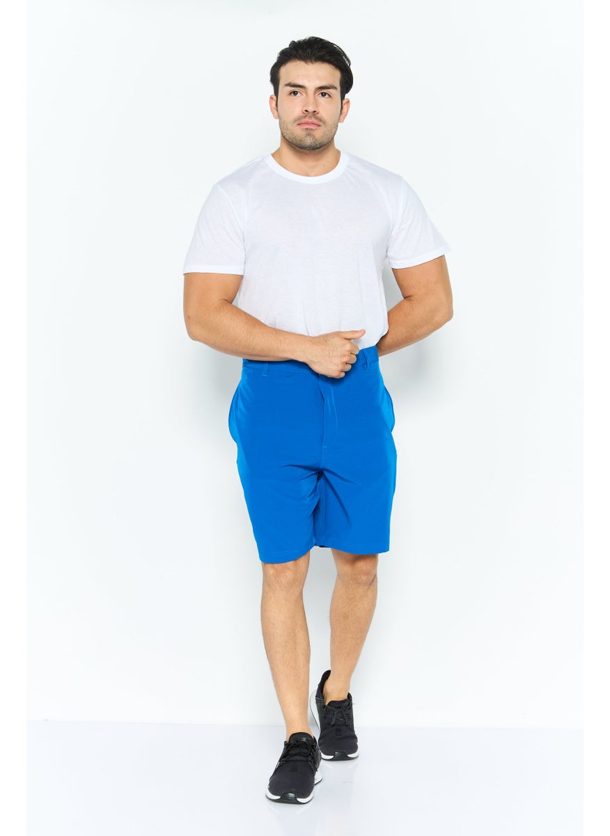 Tailorbyrd - Men Embroidered Logo Chino Shorts, Royal Blue - Image 1