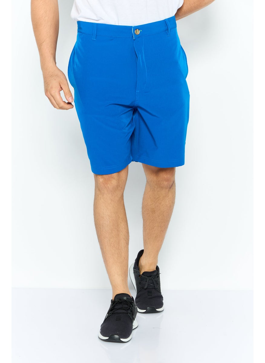 Tailorbyrd - Men Embroidered Logo Chino Shorts, Royal Blue - Image 1