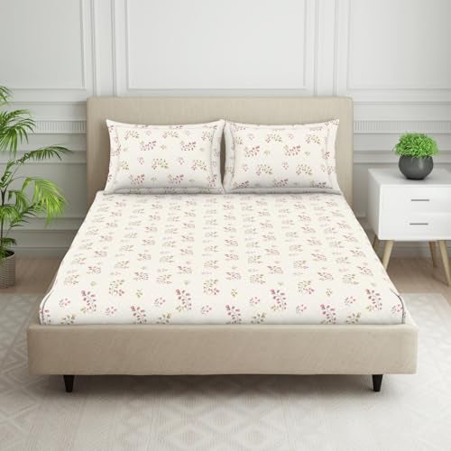 Welspun 120 TC Cotton Blend Bedsheet for Double Bed with 2 Pillow Cover | Skin Safe & Super Soft King Size Bed Sheet | (274 X 274 CM) - Floral Grey | Harmony - Image 1