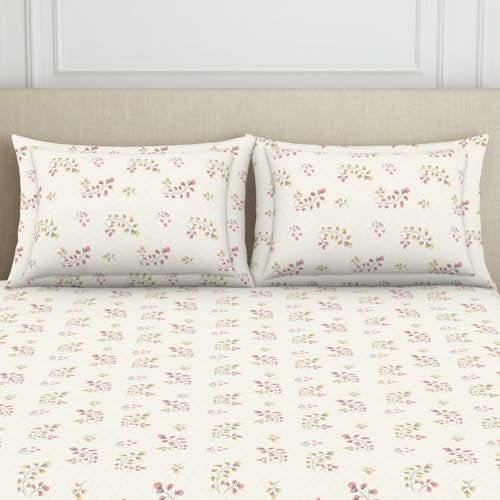 Welspun 120 TC Cotton Blend Bedsheet for Double Bed with 2 Pillow Cover | Skin Safe & Super Soft King Size Bed Sheet | (274 X 274 CM) - Floral Grey | Harmony - Image 4
