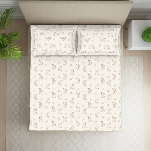 Welspun 120 TC Cotton Blend Bedsheet for Double Bed with 2 Pillow Cover | Skin Safe & Super Soft King Size Bed Sheet | (274 X 274 CM) - Floral Grey | Harmony - Image 3