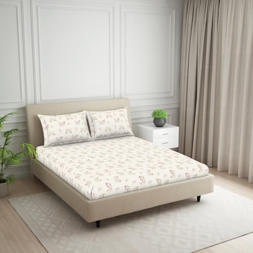 Welspun 120 TC Cotton Blend Bedsheet for Double Bed with 2 Pillow Cover | Skin Safe & Super Soft King Size Bed Sheet | (274 X 274 CM) - Floral Grey | Harmony - Image 2
