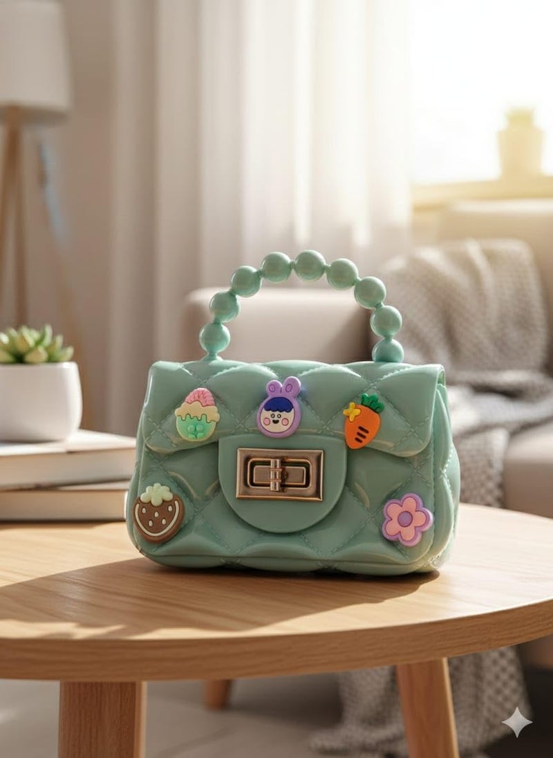 LeVork Kids Quilted Mini Purse with Beaded Handle, Jelly Material - Image 5