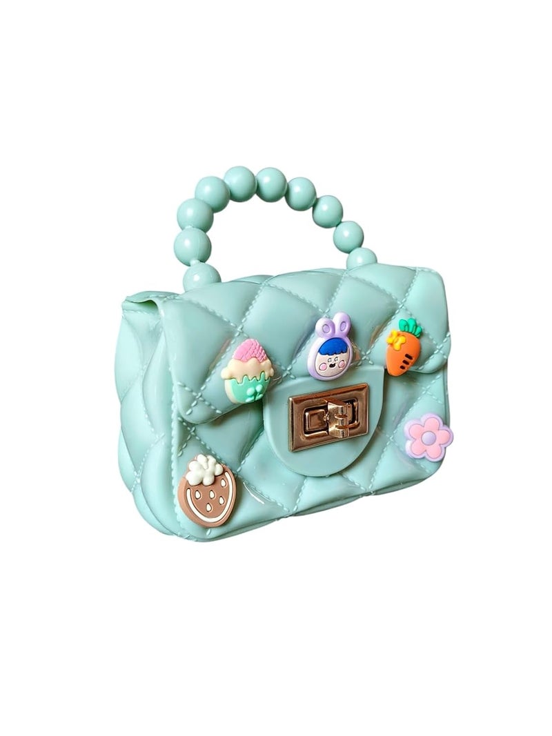 LeVork Kids Quilted Mini Purse with Beaded Handle, Jelly Material - Image 1