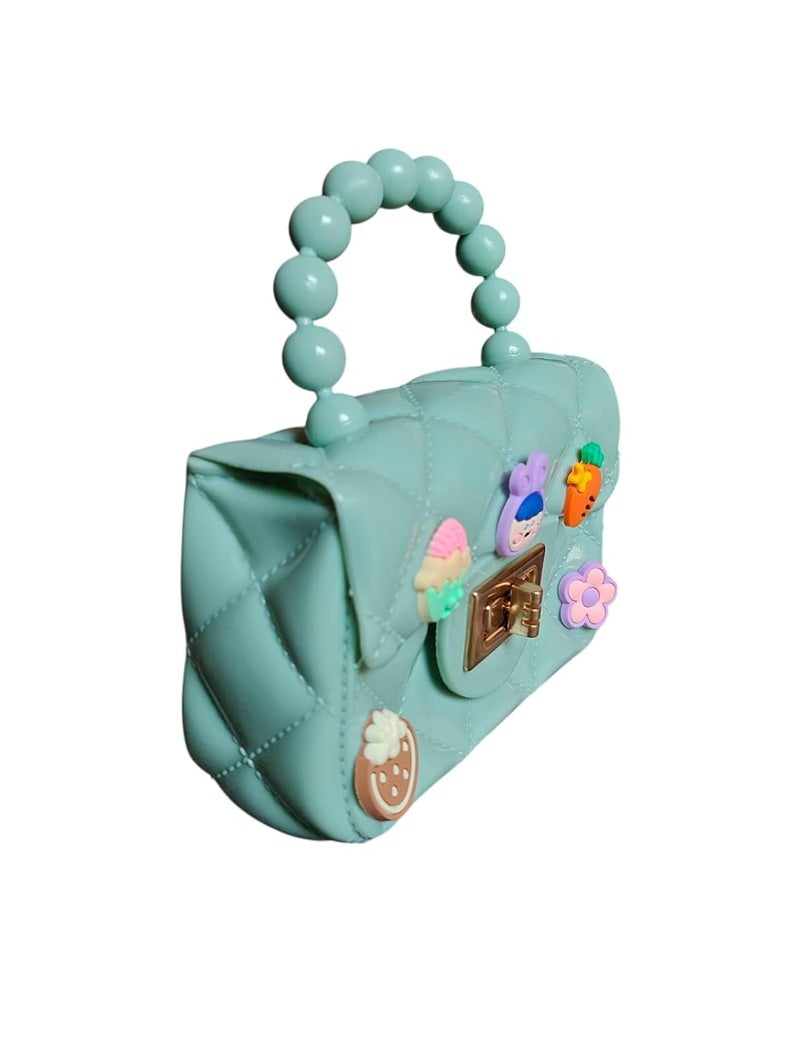 LeVork Kids Quilted Mini Purse with Beaded Handle, Jelly Material - Image 3