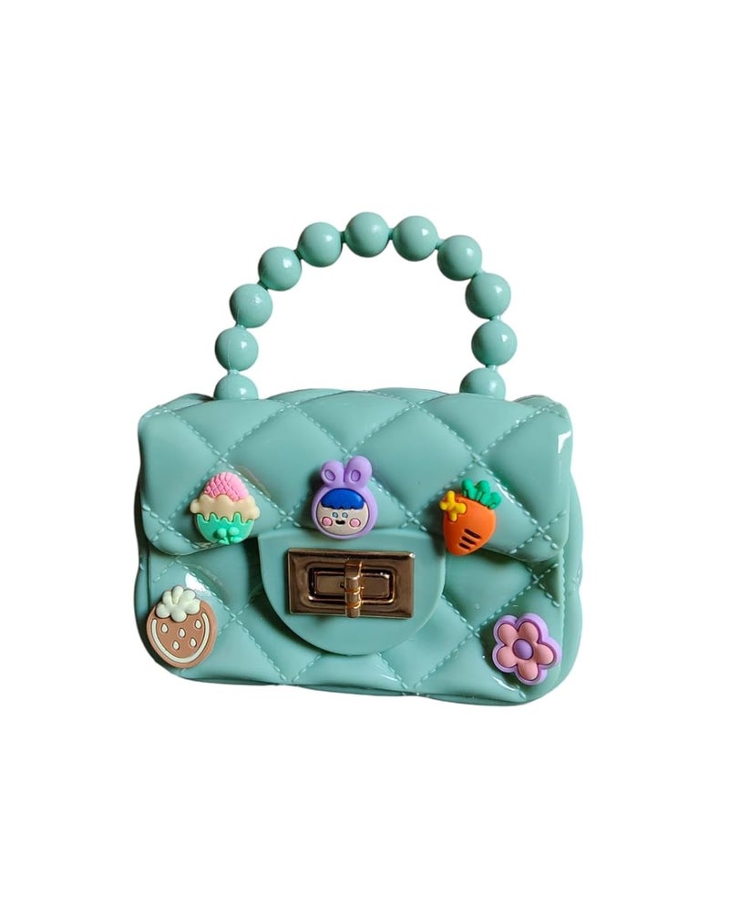 LeVork Kids Quilted Mini Purse with Beaded Handle, Jelly Material - Image 2