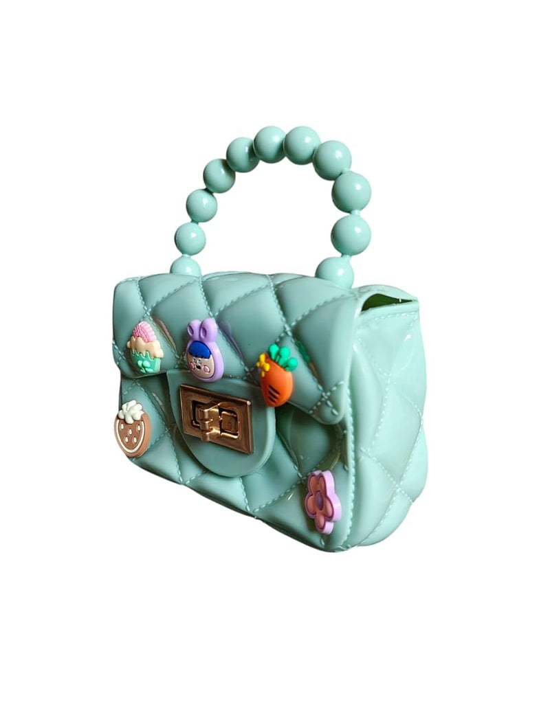 LeVork Kids Quilted Mini Purse with Beaded Handle, Jelly Material - Image 4
