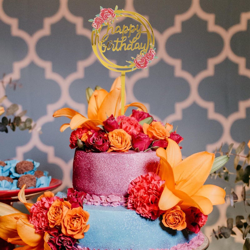 6 Pcs Acrylic Floral Cake Toppers Hollow Cake Inserts For Birthday Party Decorations - Image 5