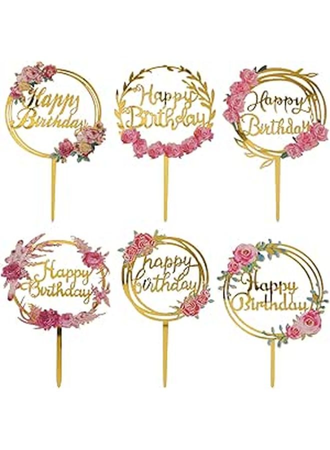6 Pcs Acrylic Floral Cake Toppers Hollow Cake Inserts For Birthday Party Decorations - Image 1
