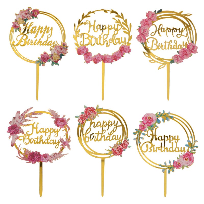 6 Pcs Acrylic Floral Cake Toppers Hollow Cake Inserts For Birthday Party Decorations - Image 2