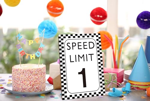 Muruseni Race Car Birthday Decor, Speed Limit 1 Sign, Fast One, Race Car Birthday Party Decorations, 8×11 Wooden Play Sign with Stand, Let's Go Racing Party Supplies for Boy Race Fans - SL1 - Image 5