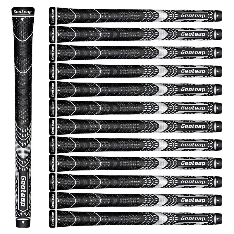 Geoleap Golf Grips Set of 13 Cord Rubber Compound Material Hybrid Golf Club Grips All Weather PerformanceBlack Midsize
