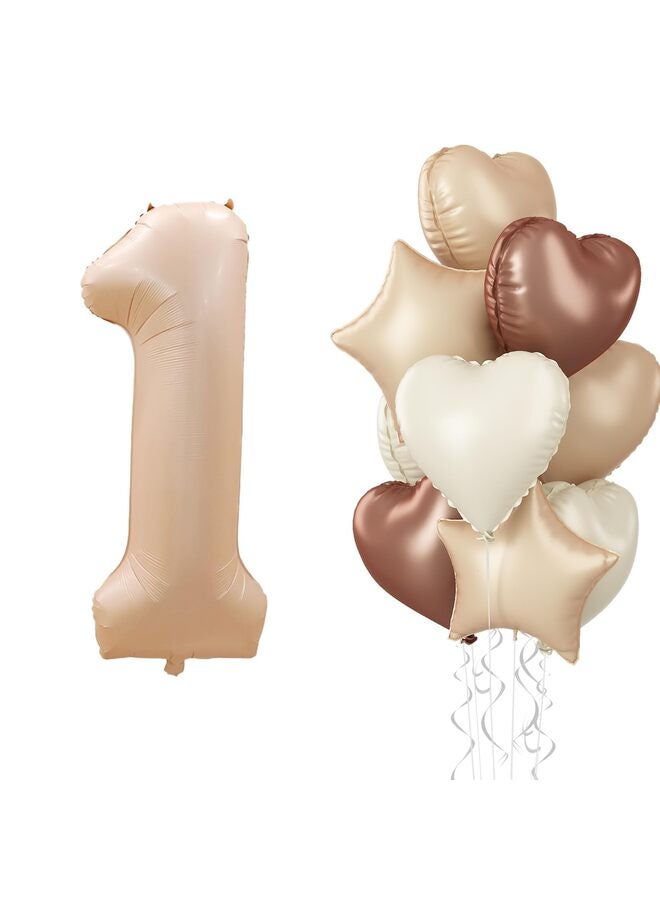 بالونات أرقام بوهيمية مقاس 40 بوصة، بالونات قلب من رقائق معدنية بلون كريمي بني محايد مع نجمة رمادية داكنة للهيليوم، مستلزمات تزيين حفلات أعياد ميلاد الأولاد والبنات، وحفلات استقبال المولود، وحفلات الذكرى السنوية - Image 1