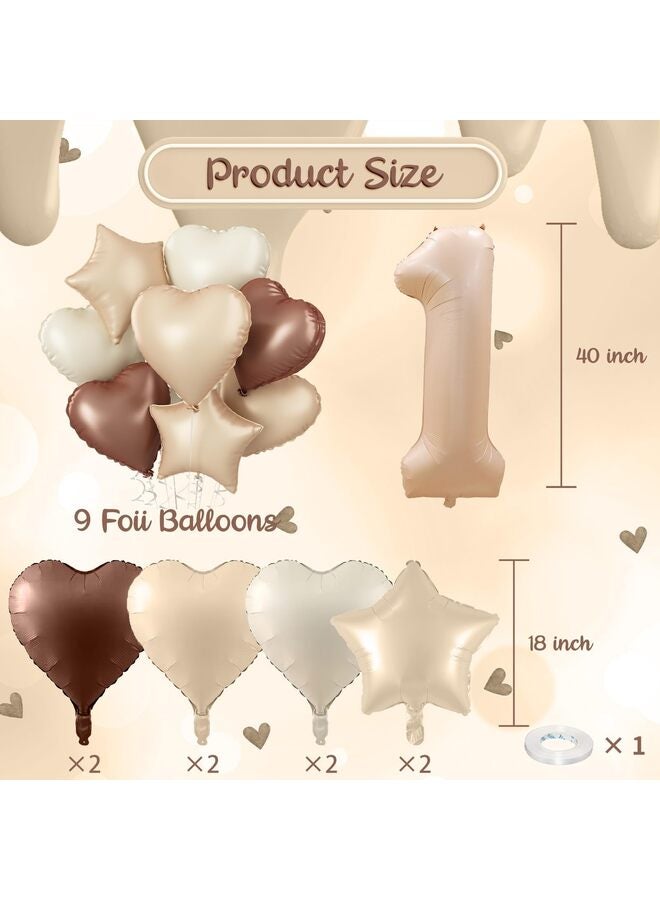 بالونات أرقام بوهيمية مقاس 40 بوصة، بالونات قلب من رقائق معدنية بلون كريمي بني محايد مع نجمة رمادية داكنة للهيليوم، مستلزمات تزيين حفلات أعياد ميلاد الأولاد والبنات، وحفلات استقبال المولود، وحفلات الذكرى السنوية - Image 2
