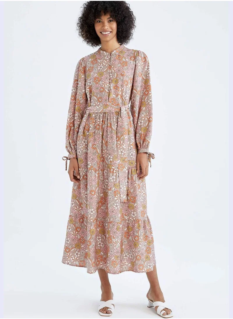 ديفاكتو Regular Fit Long Sleeve Printed Maxi Dress