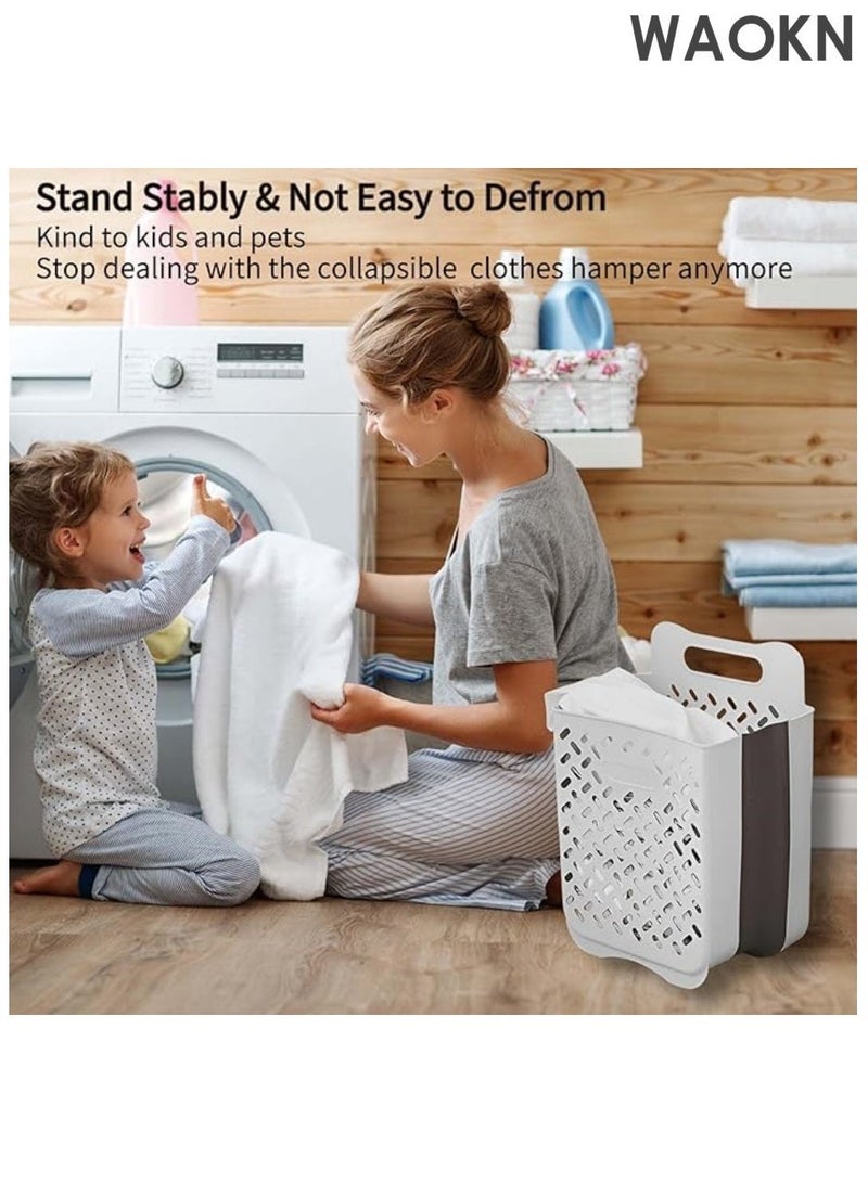 دبليو أيه أو كي أن سلة غسيل بلاستيكية قابلة للطي مع مقبض، سلة غسيل مثبتة على الحائط موفرة للمساحة، سلة غسيل بلاستيكية متينة عالية الطي، حقيبة تخزين للملابس المتسخة مقاومة للماء XL+L - Image 2