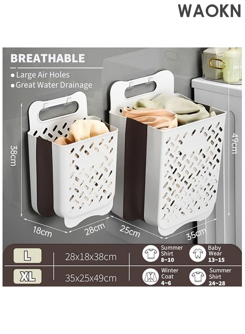 دبليو أيه أو كي أن سلة غسيل بلاستيكية قابلة للطي مع مقبض، سلة غسيل مثبتة على الحائط موفرة للمساحة، سلة غسيل بلاستيكية متينة عالية الطي، حقيبة تخزين للملابس المتسخة مقاومة للماء XL+L - Image 5