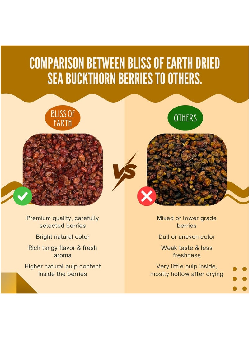 Bliss of Earth Dried Sea Buckthorn Berries 100g, 100% Natural Sun-Dried Superfruit, Rich in Omega 7, Vitamin C & Antioxidants, Supports Immunity, Skin Glow & Digestion, Healthy Snack & Herbal Use - Image 5
