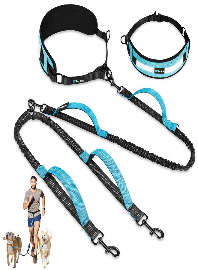PetAmi Double Dog Leash with 360 Swivel No-Tangle Coupler, Heavy Duty Dual Dog Leash with Shock-Absorbing Bungee, Padded Handles, Reflective for Medium & Large Dogs, Sea Blue - Image 1