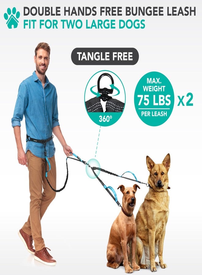 PetAmi Double Dog Leash with 360 Swivel No-Tangle Coupler, Heavy Duty Dual Dog Leash with Shock-Absorbing Bungee, Padded Handles, Reflective for Medium & Large Dogs, Sea Blue - Image 2