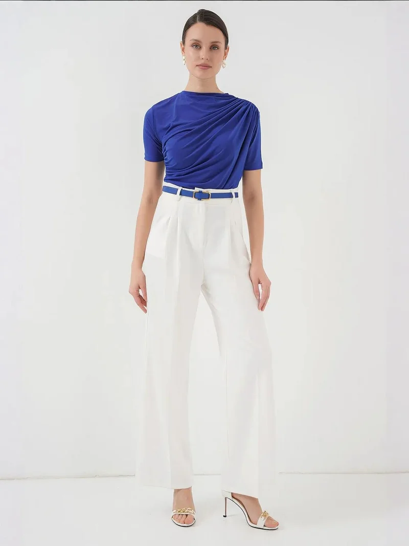 بيغ دارت BDART Fitted Ruffle Detail Blouse with Crew Neck